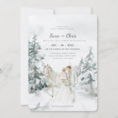 Romantic Snowy Winter Forest met Bride en Groom Kaart (Voorkant)