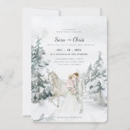 Romantic Snowy Winter Forest met Bride en Groom Kaart
