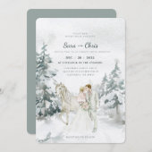 Romantic Snowy Winter Forest met Bride en Groom Kaart (Voorkant / Achterkant)
