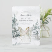 Romantic Snowy Winter Forest met Bride en Groom Kaart (Staand voorkant)