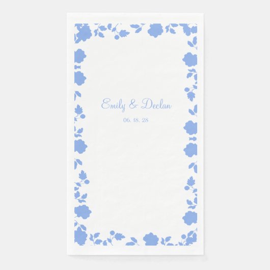 Romantic Soft  Blue Floral Border Wedding Servet (Voorkant)