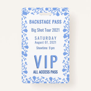 Romantic Soft  Blue Floral VIP Pass Badge