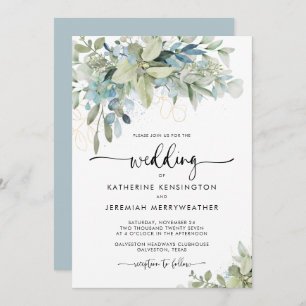 Romantic Soft Blue Floral Wedding Invitation Kaart