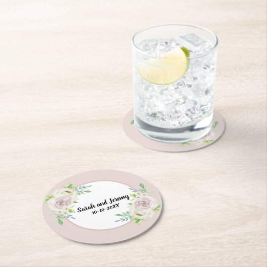 Romantic Soft Mauve Floral Waterverf Roos Weddensc Ronde Kartonnen Onderzetter (Insitu)