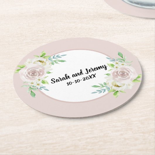 Romantic Soft Mauve Floral Waterverf Roos Weddensc Ronde Kartonnen Onderzetter (Gebogen)