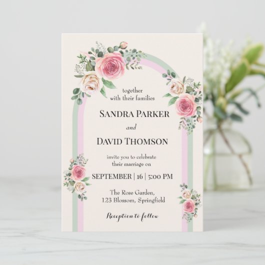 Romantic Soft Pastel Floral Arch Wedding  Kaart (Staand voorkant)