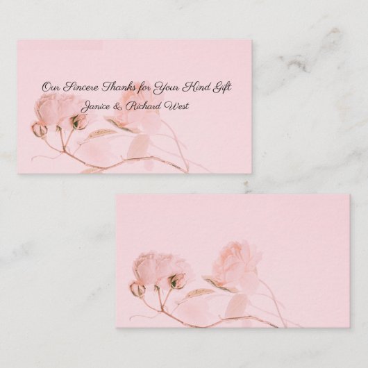 Romantic Soft Pink Rose Bud Weddenschap Dank je Notitiekaartje (Voorkant / Achterkant)