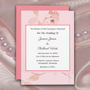 Romantic Soft Pink Rose Bud Wedding Uitnodiging