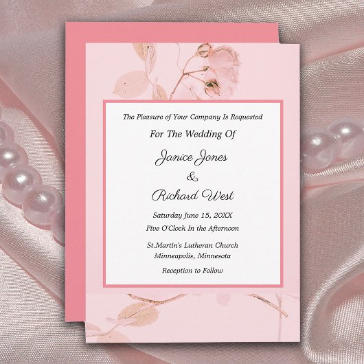Romantic Soft Pink Rose Bud Wedding Uitnodiging