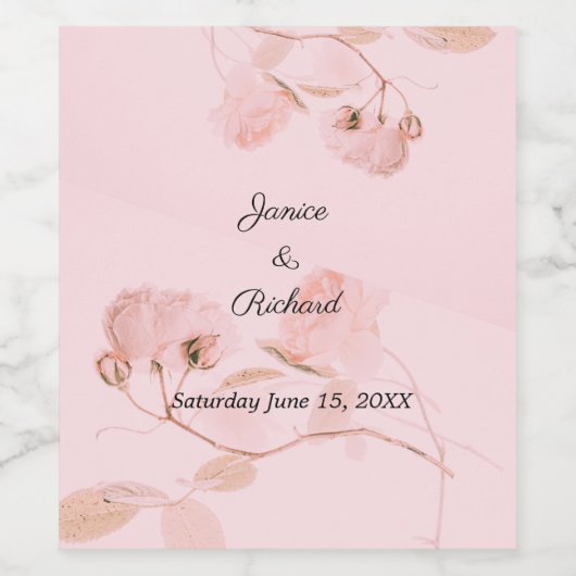 Romantic Soft Pink Rose Bud Wedding Wijn Etiket (Enkel label)