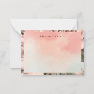Romantic Soft Pink Rose Watercolor Flat Note Card Notitiekaartje