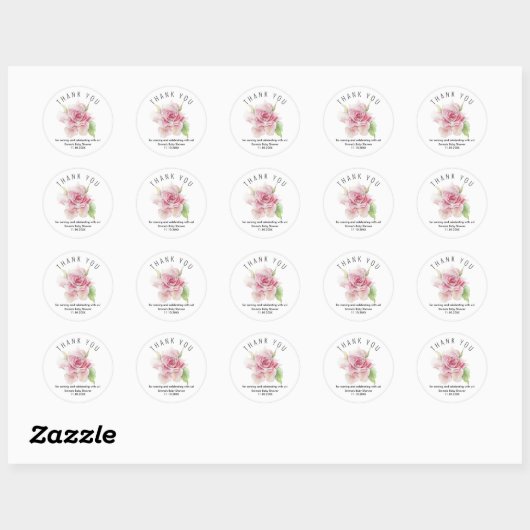 Romantic Soft Pink Thank You Ronde Sticker (Vel)