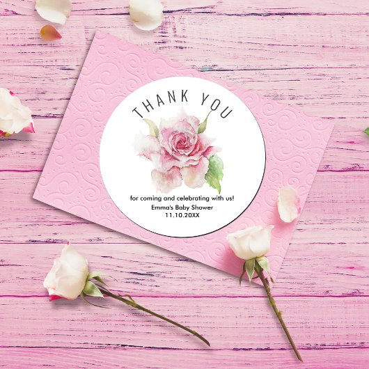 Romantic Soft Pink Thank You Ronde Sticker
