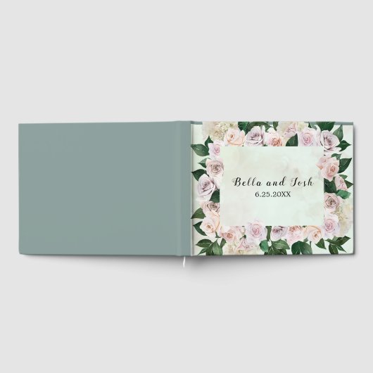 Romantic Soft Roos en Hydrangea Wedding Gastenboek (Volledig)