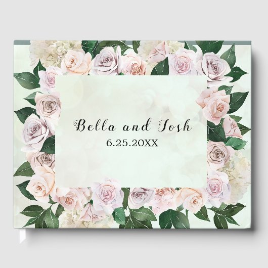 Romantic Soft Roos en Hydrangea Wedding Gastenboek (Voorkant)