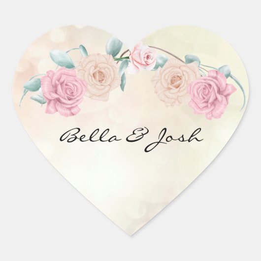Romantic Soft Roos Wedding Hart Sticker (Voorkant)