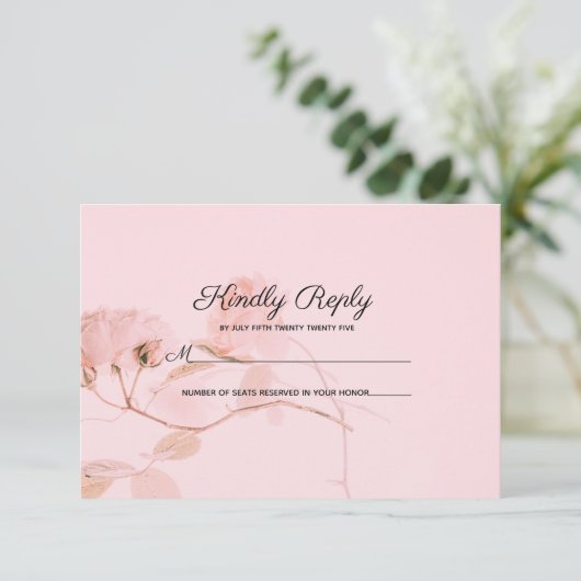 Romantic Soft Rosebud Wedding RSVP (Staand voorkant)