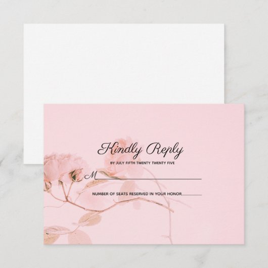 Romantic Soft Rosebud Wedding RSVP (Voorkant / Achterkant)