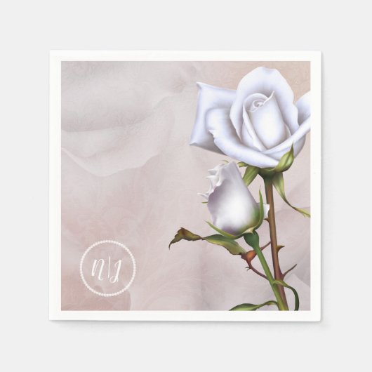 Romantic Soft White Roses Elegant Floral Wedding Servet (Voorkant)