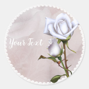 Romantic Soft White Roses Elegant Wedding Favor Ronde Sticker