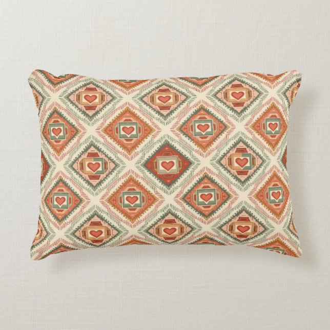 Romantic Southwestern Heart Pattern Peach & Sage Accent Kussen (Voorkant)