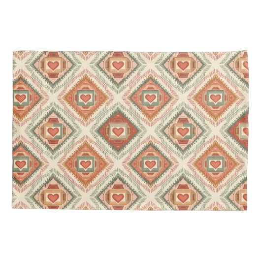 Romantic Southwestern Heart Pattern Peach & Sage Kussensloop (Achterkant)