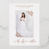 Romantic Spain Real Roos Gold Branches Lijst Folie Uitnodiging (Voorkant)