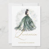 Romantic Spanish Quinceañera in Green & Golden  Kaart (Voorkant)