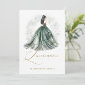 Romantic Spanish Quinceañera in Green & Golden  Kaart (Staand voorkant)