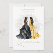 Romantic Spanish Quinceañera Twins in Black Yellow Kaart (Voorkant)