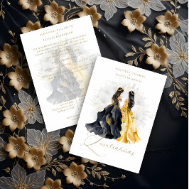Romantic Spanish Quinceañera Twins in Black Yellow Kaart