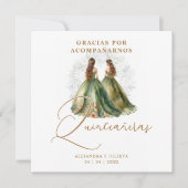 Romantic Spanish Quinceañeras Twins Dolls Green Bedankkaart (Voorkant)