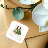 Romantic Spanish Quinceañeras Twins Dolls Green Vierkante Sticker