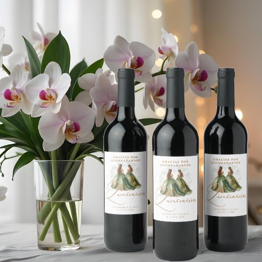 Romantic Spanish Quinceañeras Twins Dolls Green Wijn Etiket