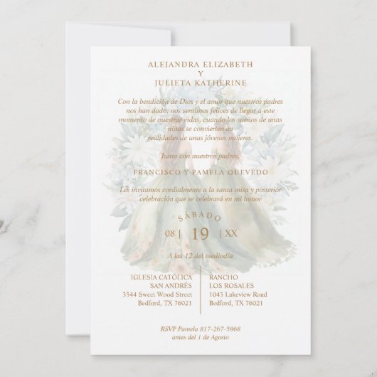 Romantic Spanish Quinceañeras Twins Green Shades Kaart (Achterkant)