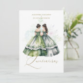 Romantic Spanish Quinceañeras Twins Green Shades Kaart (Staand voorkant)