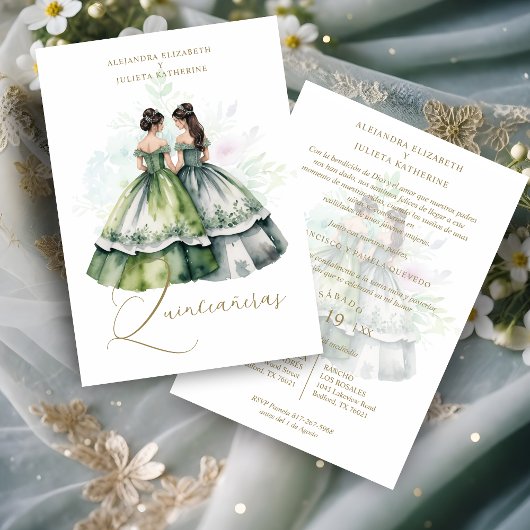 Romantic Spanish Quinceañeras Twins Green Shades Kaart