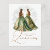 Romantic Spanish Quinceañeras Twins in Green Brown Briefkaart (Voorkant)