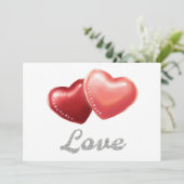 Romantic Sparkling Red Hearts "Love" Glitter Desig Kaart (Staand voorkant)