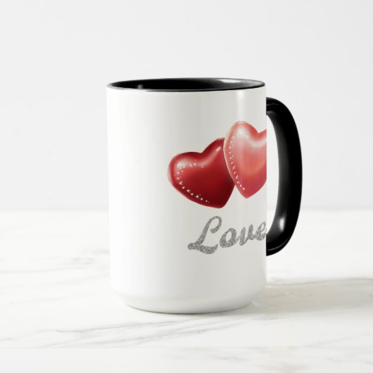 Romantic Sparkling Red Hearts "Love" Glitter Desig Mok (Voorkant rechts)