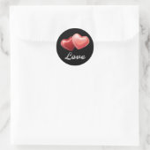 Romantic Sparkling Red Hearts "Love" Glitter Desig Ronde Sticker (Tas)