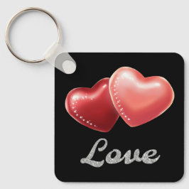Romantic Sparkling Red Hearts "Love" Glitter Desig Sleutelhanger