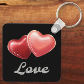 Romantic Sparkling Red Hearts "Love" Glitter Desig Sleutelhanger (Achterkant)