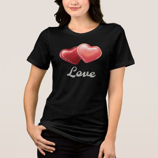 Romantic Sparkling Red Hearts "Love" Glitter Desig Tri-Blend Shirt (Voorkant)