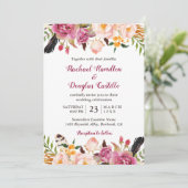 Romantic Spring Boho Floral Feather Wedding Kaart (Staand voorkant)