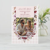 Romantic Spring Burgundy Floral Arch Wedding Save The Date (Staand voorkant)