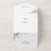 Romantic Spring Floral Rozen Waterverf bruiloft All In One Uitnodiging (Buitenkant)