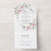 Romantic Spring Floral Rozen Waterverf bruiloft All In One Uitnodiging (Binnen)