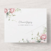 Romantic Spring Floral Rozen Waterverf bruiloft All In One Uitnodiging (Achterkant)
