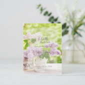 Romantic Spring Flower Floral Lila SAVE the Date Aankondigingskaart (Staand voorkant)
